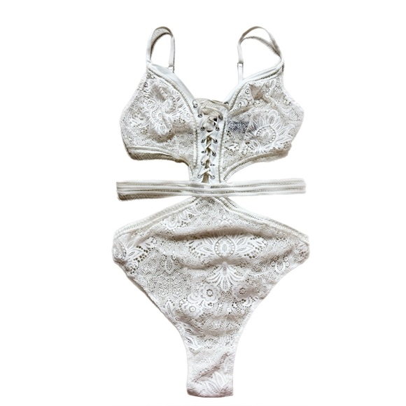 Victoria's Secret Other - Victoria's Secret VERY SEXY Lace Up White Teddy Bodysuit M Bridal Honeymoon